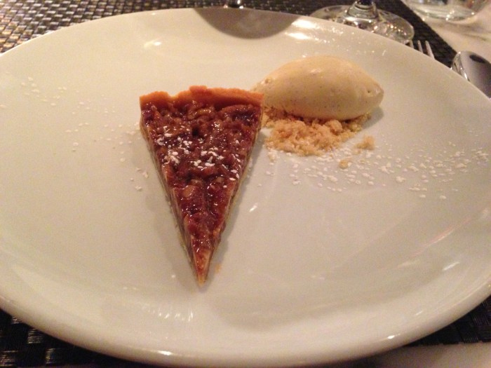 Pecan Pie, bourbon ice cream:  Now I love pecan pie, probably my favorite dessert after red velvet cake. The portion size was perfect after such a large meal. The crust was nice buttery flakiness. The filling was just the right amount of sweet with the pecans. But the real star of the plate was the bourbon ice cream- just phenomenal- sweet caramel and honey with nice bold smokey bourbon flavor.