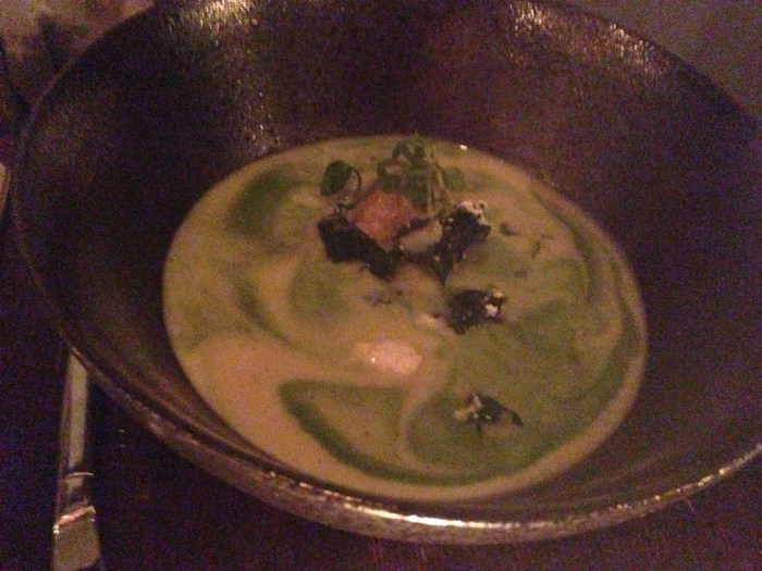 garlic leak soup: it looked pretty, but g felt it was nothing more than a solid soup - nothing profound like fond's soups ...