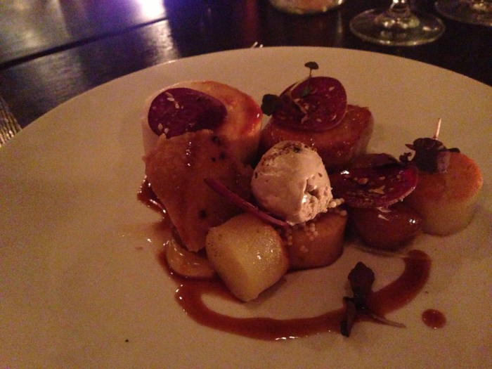 the tetra-chicken: there were at least four preparations of chicken on this plate, and while some of them were snoozeville (the poached breast had a nice texture but underwhelming flavor), others were great (that chicken skin was ridiculous). But ultimately, as soon as you found your favorite "piece", you didn't want to go back and eat the other pieces ...