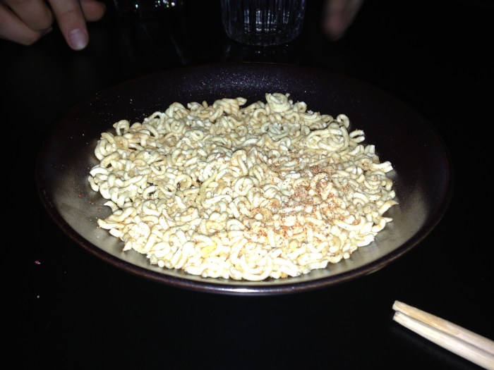 And now for the main event, Cheu, described by v as a hybrid between Alla Spina & a typical Philly BYOB.Uncooked ramen with spice - Brought us back to college with a great crunch and impressive heat.