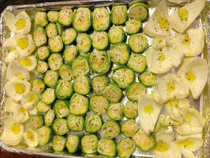 Because I'm trying to cook anise and Brussels sprouts at the same time, I have made up a pretty involved manner to broil something, and not just "broil for 20 minutes, and you're done". That'd be too easy. AND, it'd result in unevenly cooked food! So this is how I do it ...